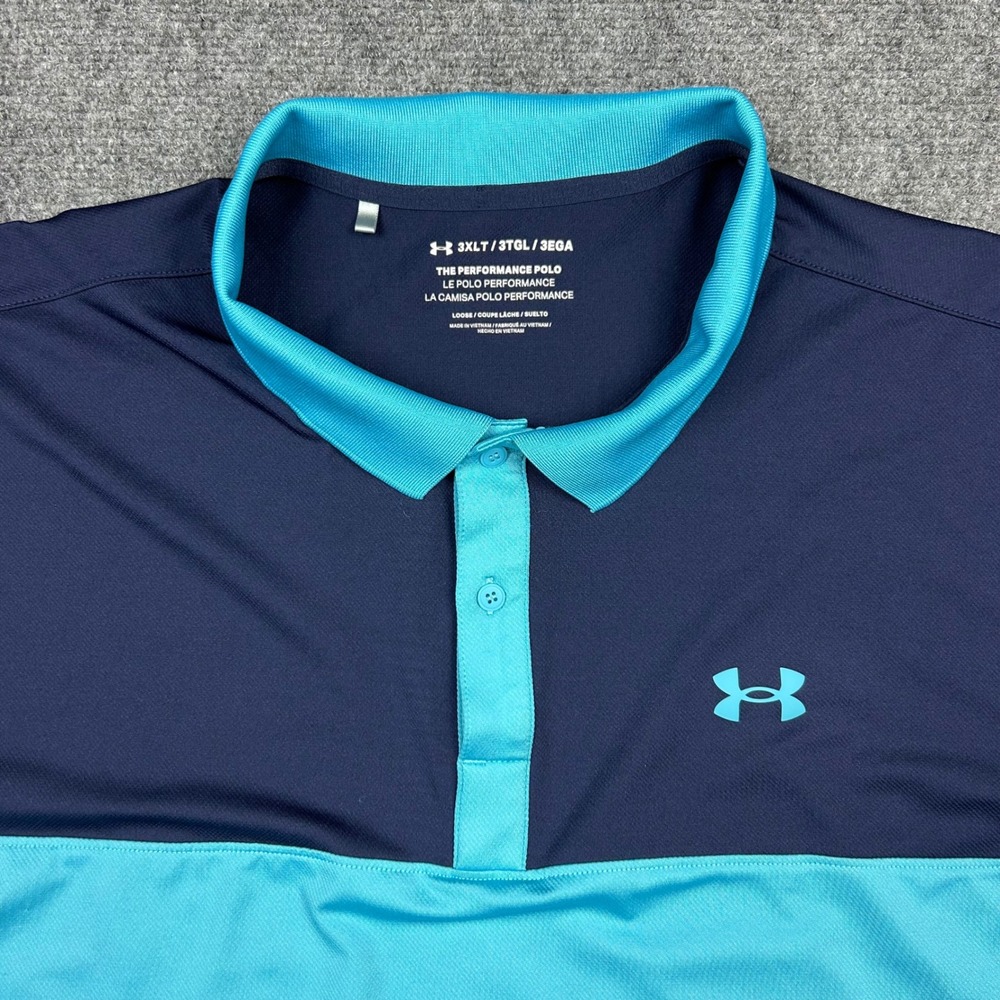 Under Armour Performance Polo Men 3XLT Navy Teal Colorblock Stretch Short Sleeve